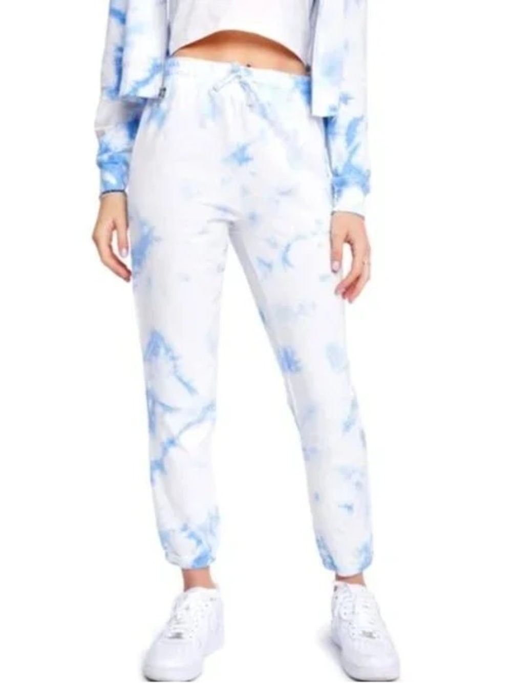 Women's Light Blue Tie-Dye Jogger Pants with Drawstring Waist